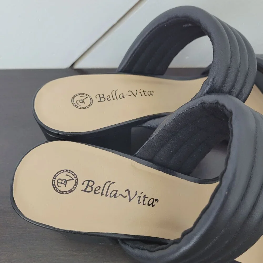 NEW Bella-Vita Georgette Womens 11M Black Leather Slide Sandals 4PT